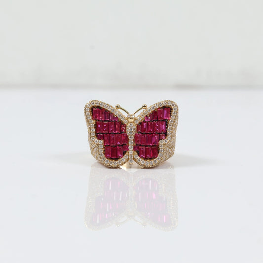 10K Yellow Gold Diamond Butterfly Ring 3.6Ct Lab Dia / Sapph / 10.1gr / Size 7