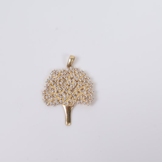 14K YG Tree Of Life Pendant / 3.6gr / 1in / White Zircons