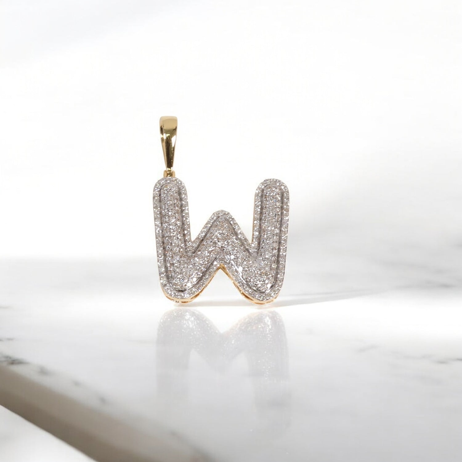 10K YG Diamond Letter W Pendant / 3.1gr / 1.1in / 0.64Wt Dia