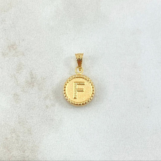 18K YG Letter F Mate  Bordered Circle Pendant / 0.55gr / 0.6in /