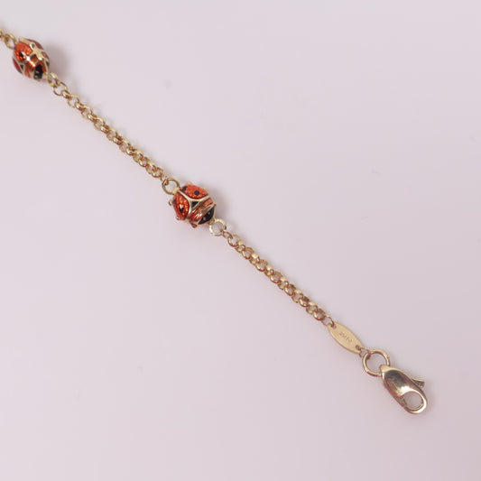 14K YG Little Ladybugs Bracelet / 2.55gr / 2mm / 6in /