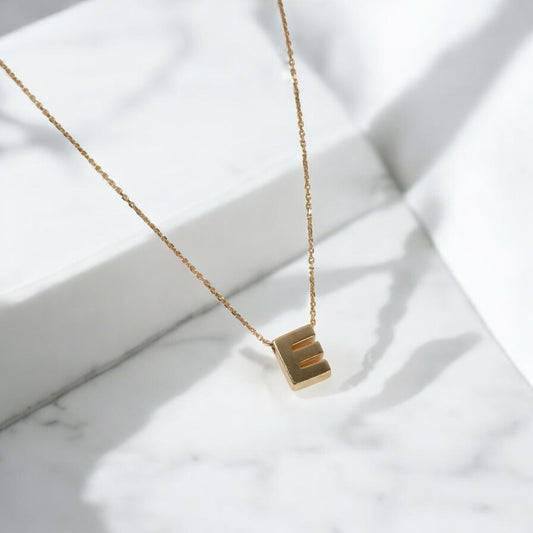 14K Yellow Gold Letter E Jewelry Set / 1.7gr / 1.2mm / 18in