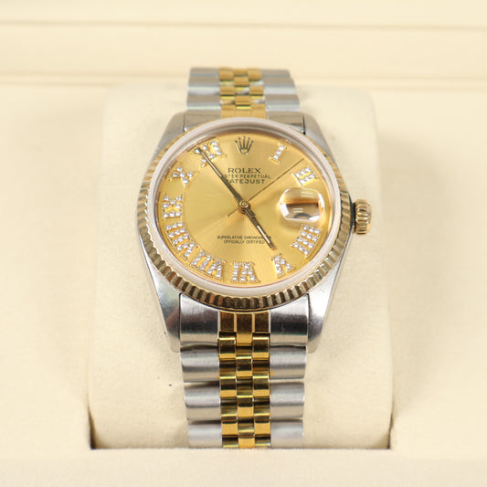 Rolex Datejust Champagne Dia Dial Roman Numbers Ref 16013 Watch / 36mm /