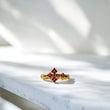 18K Yellow Gold Fuchsia Cross Ring With Zircons / 2.7gr / Size 5 3/4