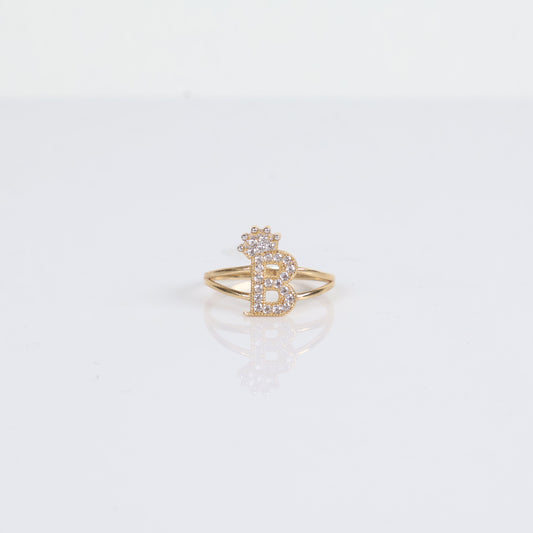 Letter B Ring 14K Yellow Gold With Zirconia / 1.8gr / Size 7