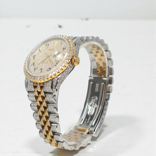 Watch Bustdown Rolex 2 Tone Yellow Arabic Numbers / 36mm / Wt Dia