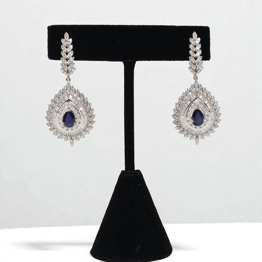18K WG Diamond Pear Drop Dangle - Blue Sapphire Stud Earrings / 14.64gr / 1.5in / 2.86Wt Dia Vs1
