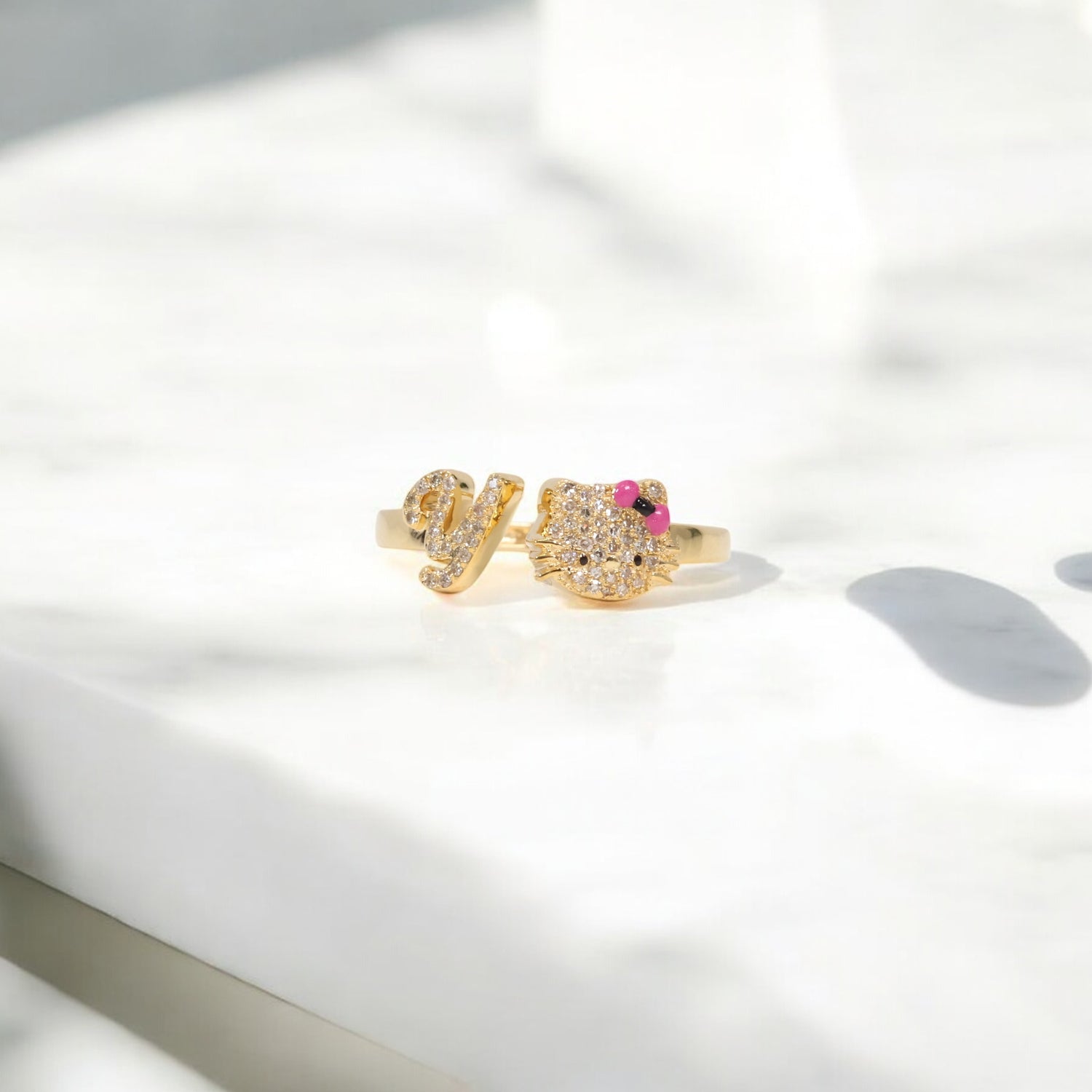10K YG Diamond HK - Letter Y Rings / 2.5gr / Sz 6.5 / 0.14Wt Dia