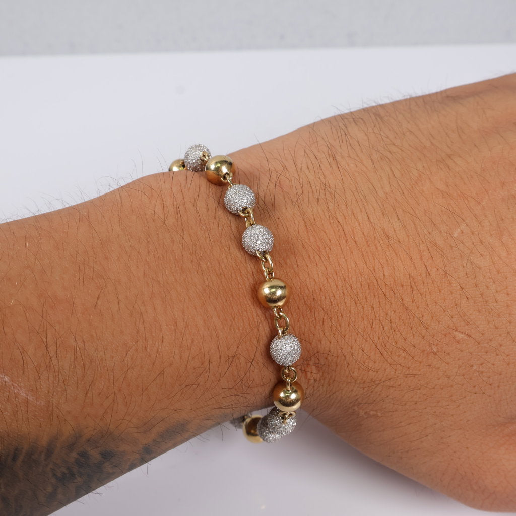 10K YG Diamond Balls - Smooth balls Bracelet / 22.1gr / 7.1mm / 8in / 3.75Ct / VS2-SI1 / G-H