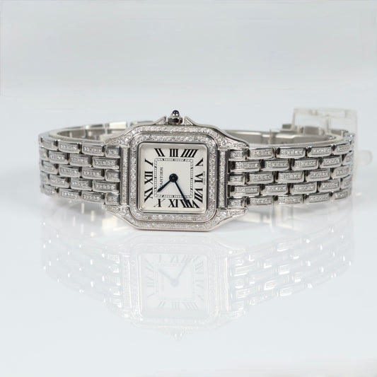 Cartier Panthere Quartz Steel Aftermarket Band Original Case And Movement Watch / 23mm / 6.50TCW Full Natural Diamond