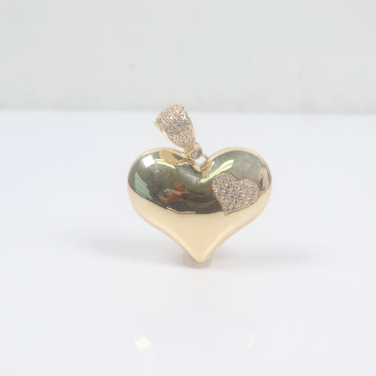 14K YG Big Heart Pendant / 10.2gr / 1.6in / White Zircons