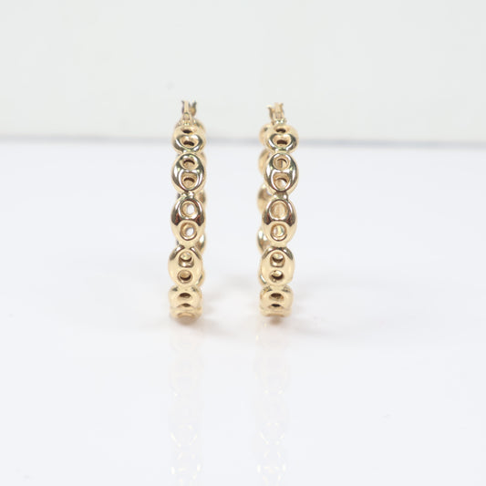 14K YG Gc Link Hoop Earrings / 4.34gr / 1.2in /