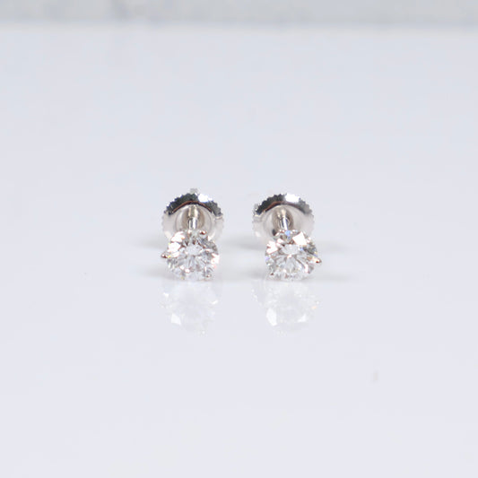 14K WG Lab Diamond Solitaire Round Stud Earrings / 0.82gr / 5mm / 1 CTTW Lab VS / E-F