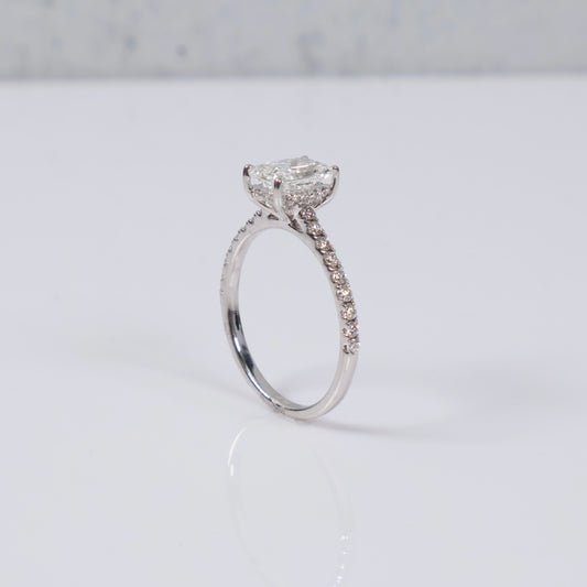 14K WG Lab Diamond Radiant Brilliant With Certificate Engagement Ring / 2gr / Sz 6.5 / 1.34 CTTW Lab VS / E-F
