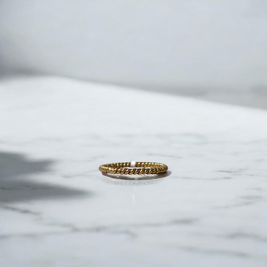 18K Yellow - White Gold Rope Ring / 2.4gr / Size 9.5