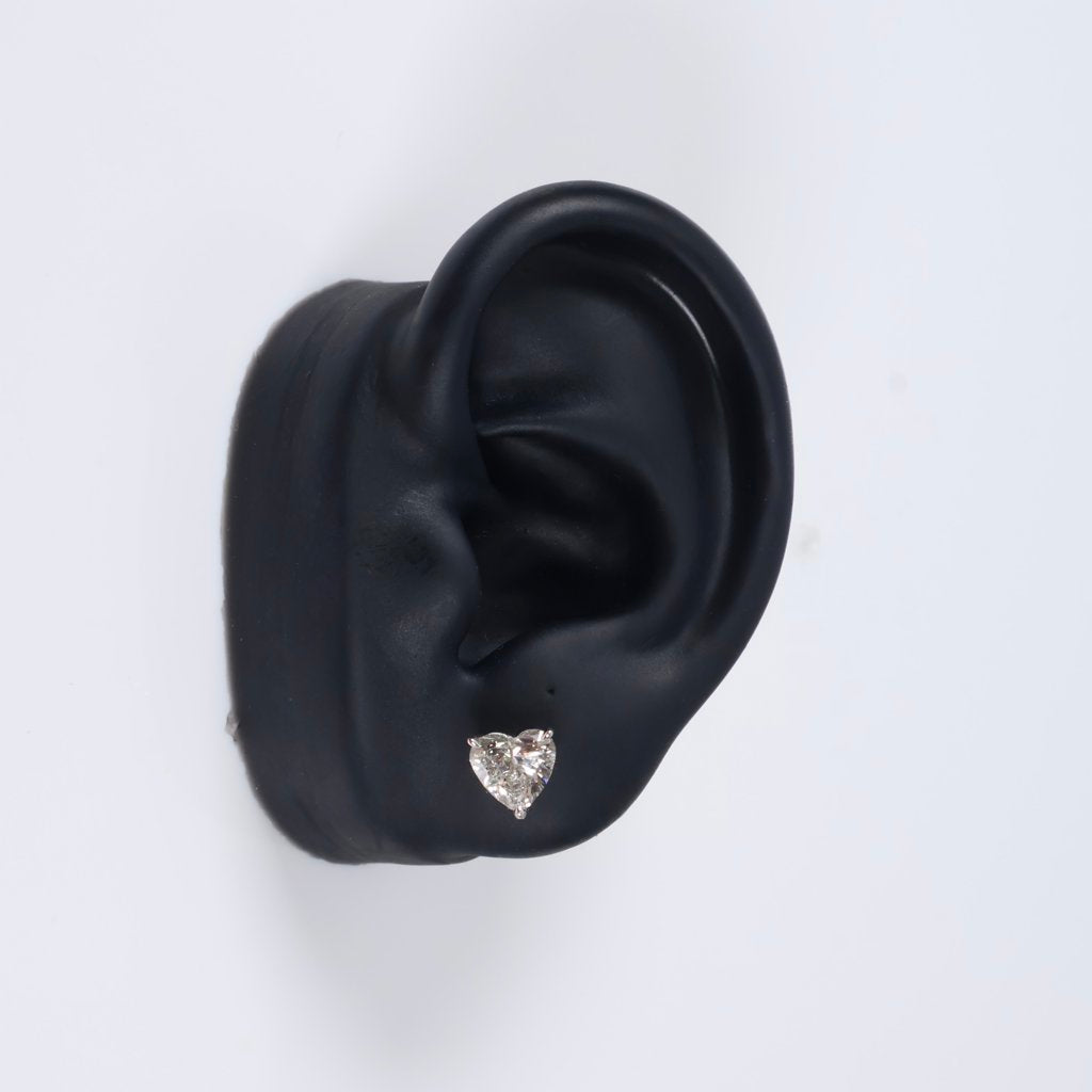 14K WG Lab Diamond Heart Cut Stud Earrings / 1.72gr / 7mm / 2.18Ct Lab / VS / F
