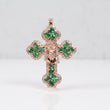 10K RG Diamond Cross - Jesus Face With Emerald Pendant / 9.1gr / 1.7in / D-1.05Ct / E-2.10