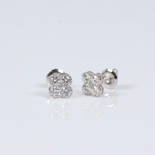 14K WG Lab Diamond Clover Stud Earrings / 1.24gr / 8mm / 0.97 CTTW Lab VS / E-F