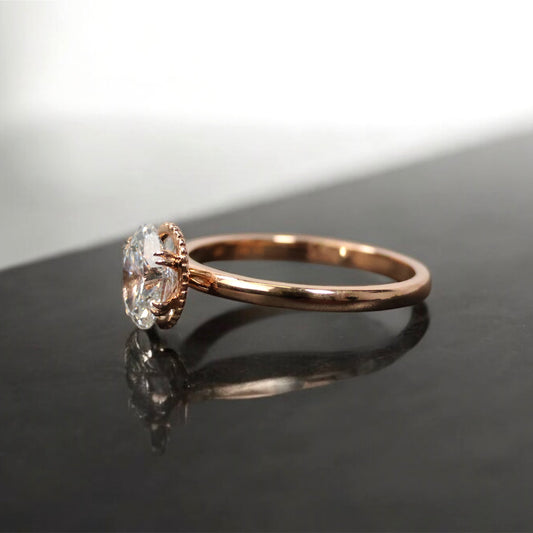 Engagement Ring Lab Dia Oval 18K RG Ct Lab Dia Size Sz 6 Weight 2.34Gr