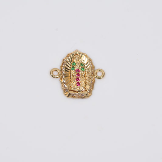 18K YG Virgin Of Guadalupe Ironwork / 1.15gr / 0.4in / Green-Fucshia-White Zircons