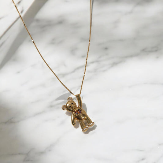 18K Yellow Gold Bear Jewelry Set With Colors Zircons / 3.7gr / 17in