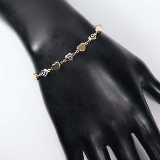 14K YG Little Hearts - Eyes Turkish Bracelet / 3.4gr / 5.5mm / 7.5in /