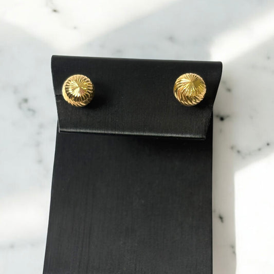 18K Yellow Gold Diamond Cut Ball Stud Earrings / 1.25gr / 8mm