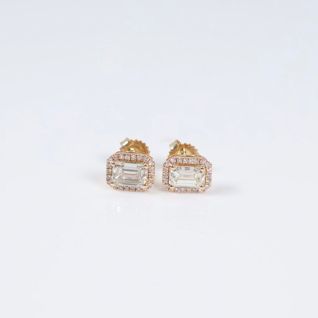 14K YG Lab Diamond Emerald Cut Stud Earrings / 2.5gr / 10mm / 2.50Ct Lab / VS / F