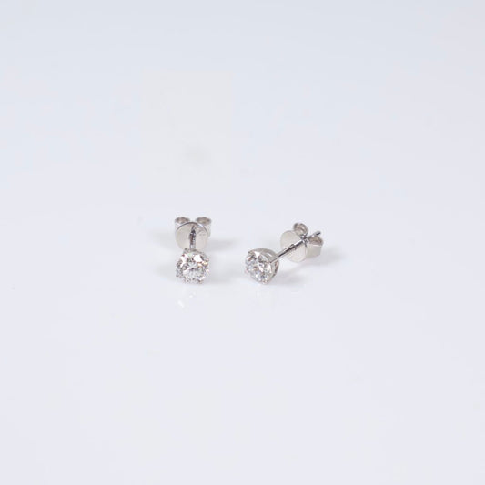 14K WG Lab Diamond Solitaire Round Stud Earrings / 0.91gr / 4mm / 0.66Ct Lab / VS / F