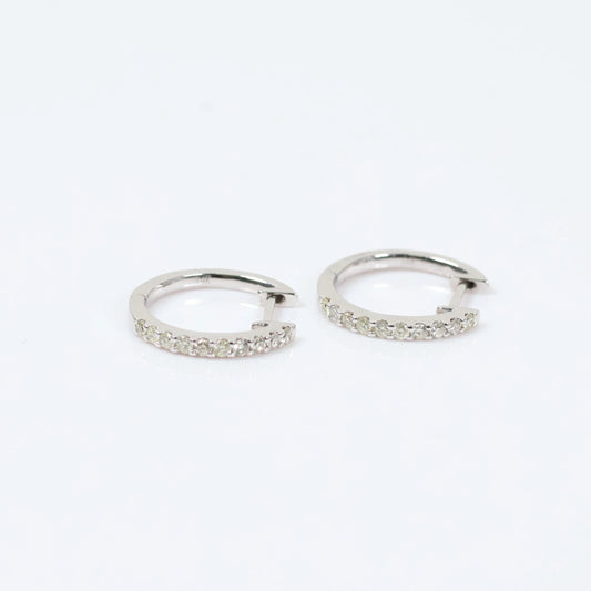 14K White Gold Diamond Luxury Hoop Earrings 0.49Ct / 2.4gr