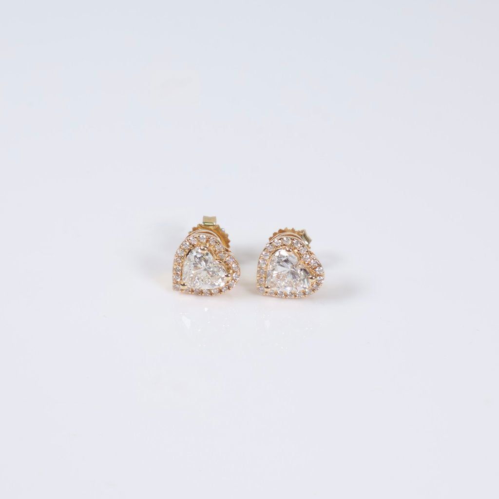 14K YG Lab Diamond Heart Stud Earrings / 4.15gr / 12mm / 4.75Ct Lab / VS / F