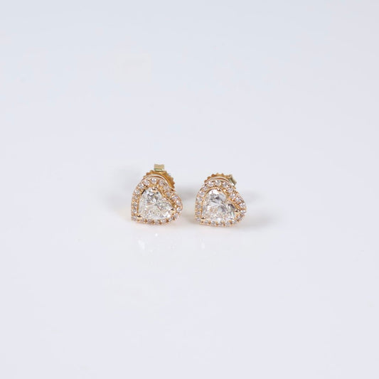 14K YG Lab Diamond Heart Stud Earrings / 4.15gr / 12mm / 4.75Ct Lab / VS / F