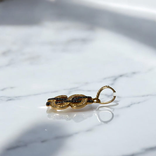 18K Yellow Gold Cash Symbol Pendant With Black/White Zircons / 3.53gr / 1.3in