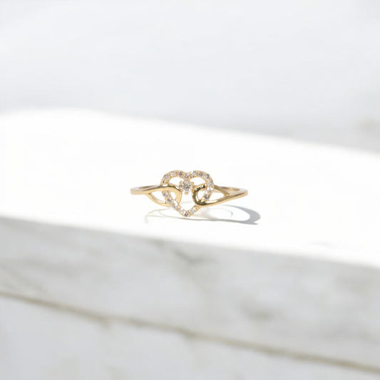 10K YG Diamond Heart Rings / 1.5gr / Sz 6 3/4 / 0.13Wt Dia