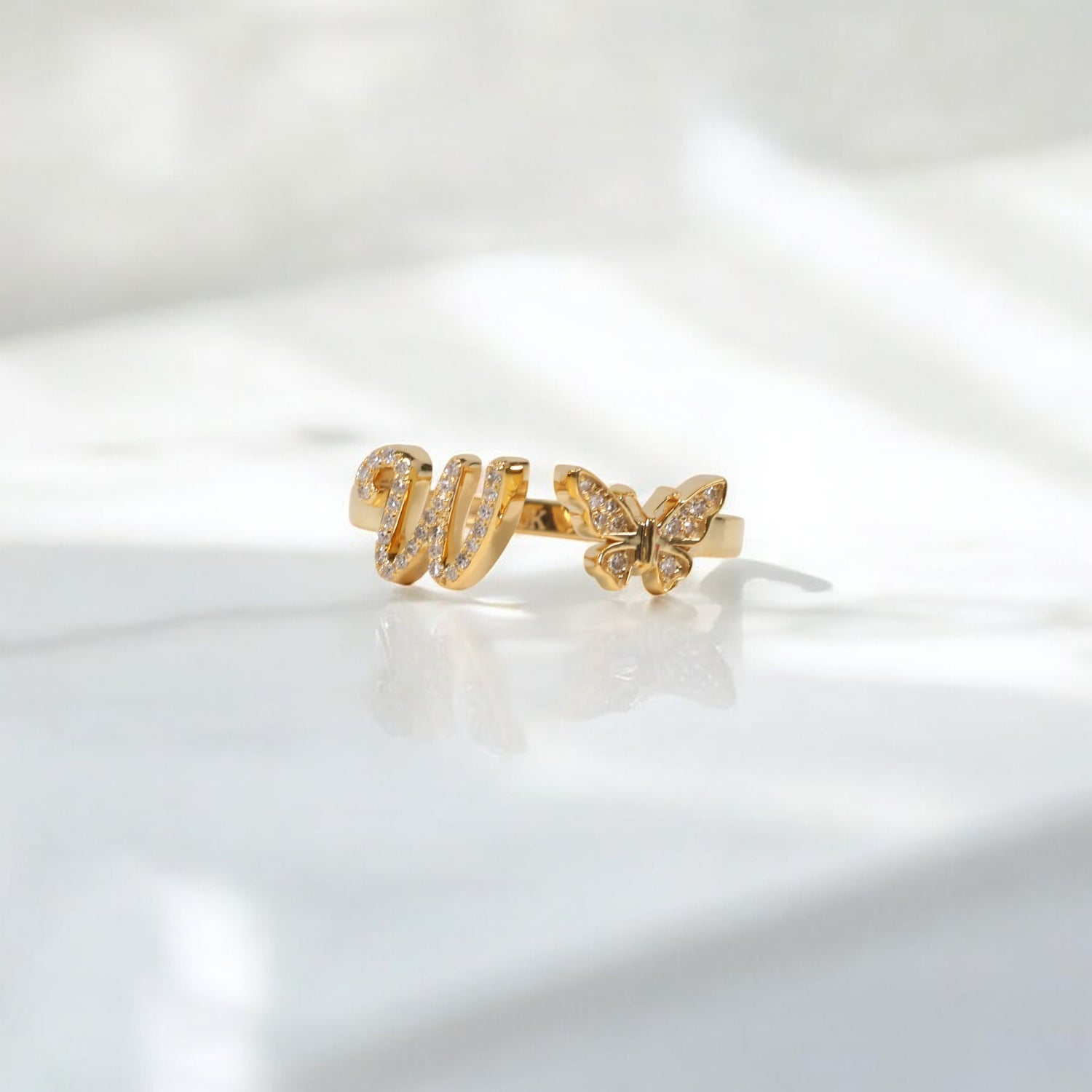 10K YG Diamond Butterfly - Letter W Rings / 2.47gr / Sz 7 / 0.1Wt Dia