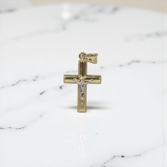 10K 2 Tone Crusifix Pendant / 1.17gr / 1.2in /