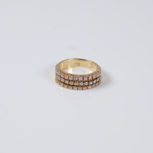 18K YG Diamond Luxury Three Lines Rings / 6gr / Sz 6.5 / Ct Dia