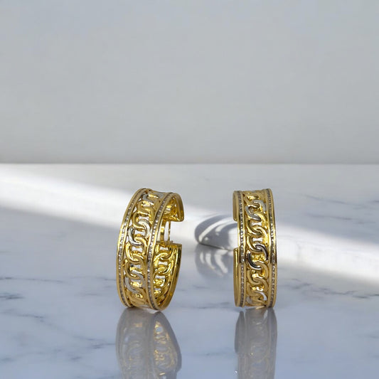 14K Yellow - White Gold Fashion Hoop Earrings / 11.9gr