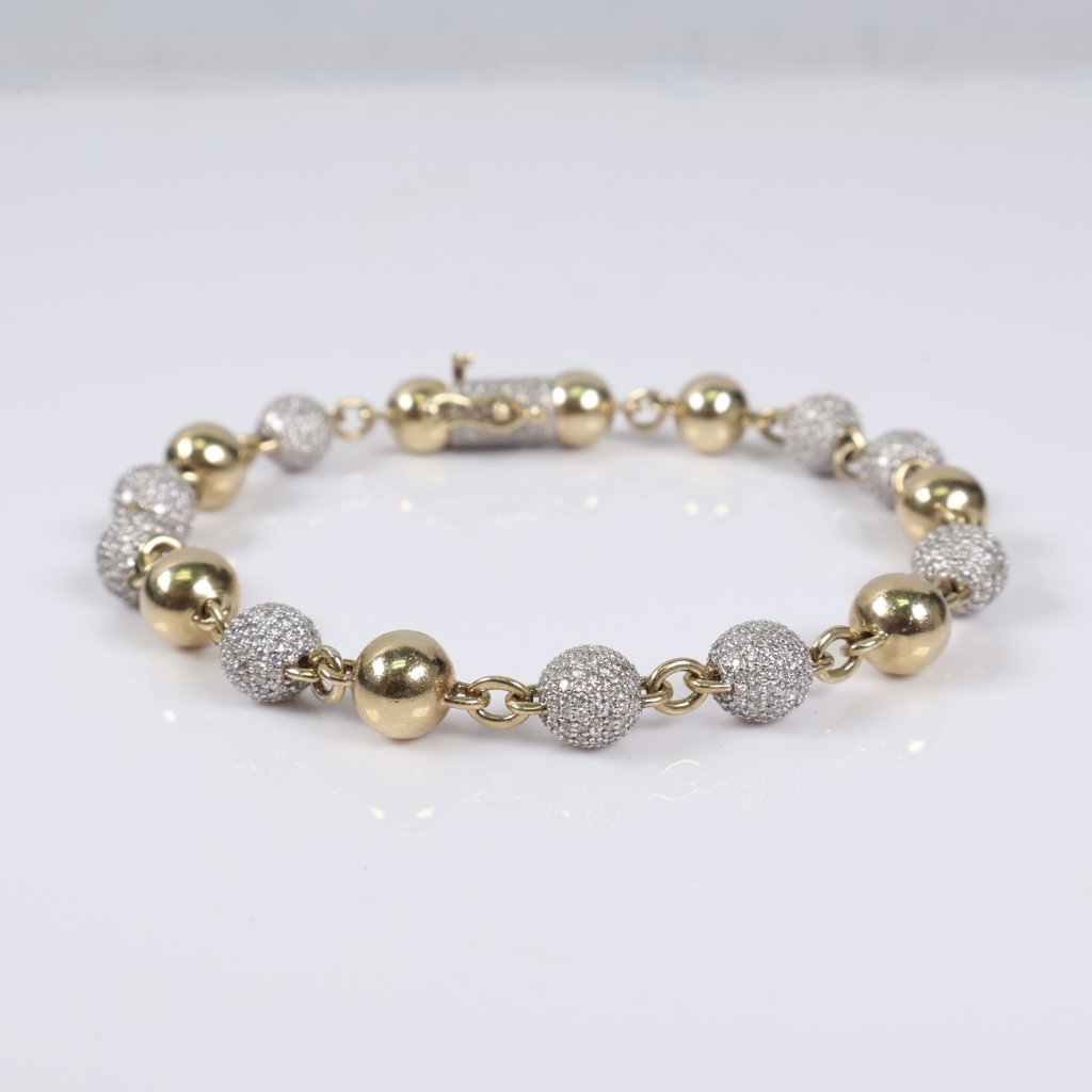 10K YG Diamond Balls - Smooth balls Bracelet / 22.1gr / 7.1mm / 8in / 3.75Ct / VS2-SI1 / G-H