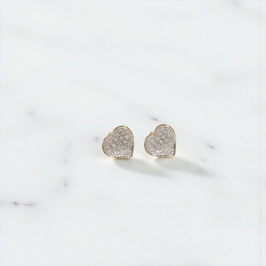 10K YGDiamond Little Heart Stud Earrings / 0.94gr / 7mm / D-0.10Ct