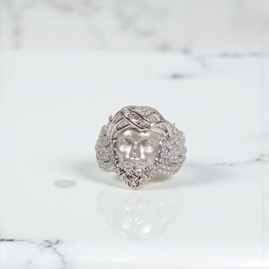 10K WG Diamond Jesus Face Rings / 13.59gr / Sz 9 3/4 / D-1.25Ct