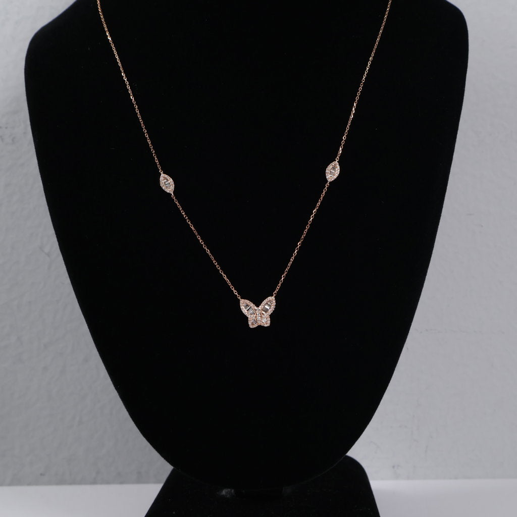 14K RG Diamond Little Butterfly Set Jewelry / 2.22gr / 1mm / 18in / 0.45Ct / VS2-SI / G-H