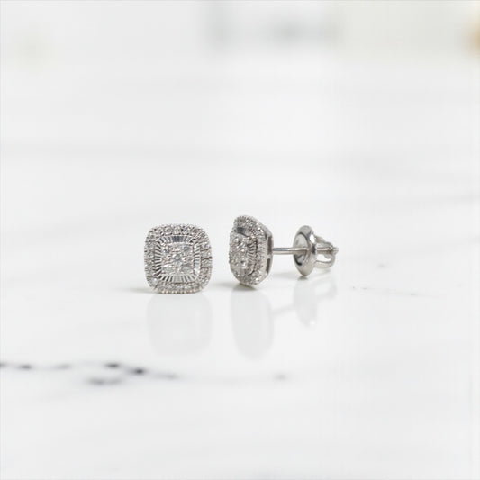 10K WG Diamond Double Square Fashion Stud Earrings / 2.17gr / 8mm / D 0.40Ct