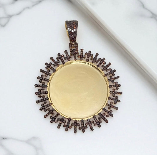 10K Yellow Gold Diamond Memorial Red Wine Crosses Pendant 1.26Ct Dia / 16.6gr / 1.5 - 1.8in