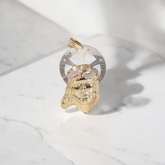 Jesus Face Pendant 14K Three Colour Gold With Zirconia / 11.8gr