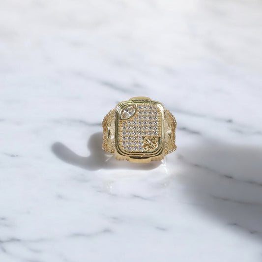 10K YG Luxury Rectangle Rings / 8gr / Sz 11 / White Zircons