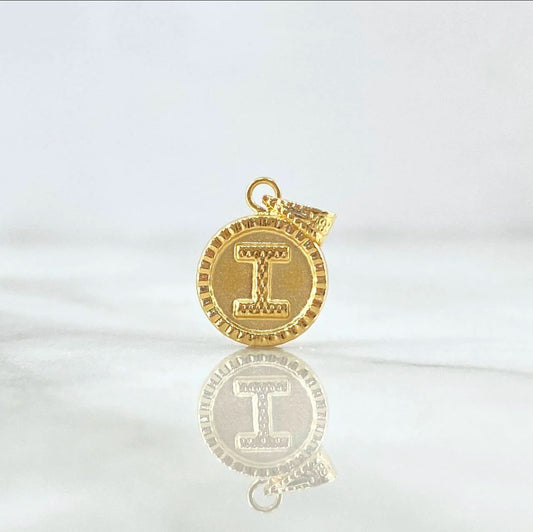 18K Yellow Gold Letter I Mate Pendant Bordered Circle / 0.56gr / 0.3in