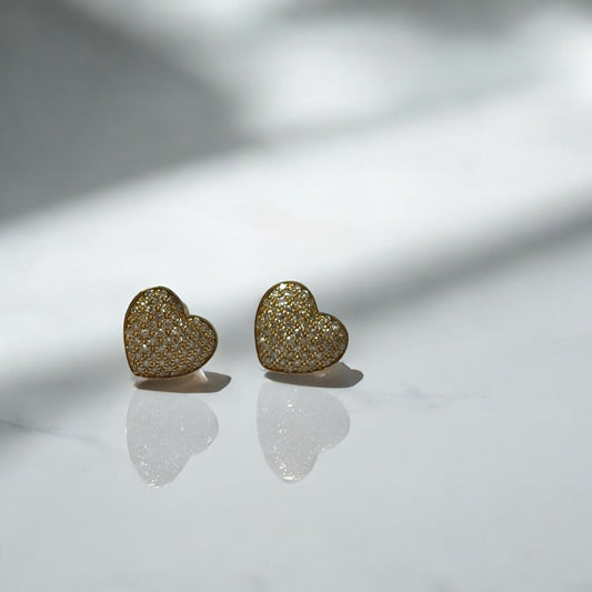 10K Yellow Gold Diamond Heart Stud Earrings 0.76Ct / 1.9gr