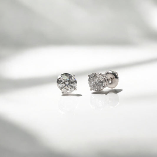14K WG Diamond Solitaire Stud Earrings / 1.28gr / 6mm / 1Ct Dia