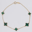 14K YG Little Clover Green  Bracelet / 2.4gr / 0.8mm / 7in /